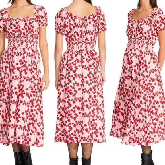 Betsey Johnson Strawberry Field Prairie Lined Maxi Dress Women Small Cottagecore - Picture 1 of 12